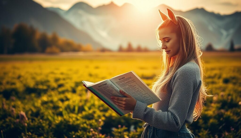 A magical, ethereal scene of a young woman engrossed in the process of selecting the perfect name for her beloved horse. She stands amidst a field of lush, vibrant greenery, the sun's warm rays casting a gentle glow on her face as she meticulously peruses a book of horse names. In the background, a majestic, snow-capped mountain range provides a breathtaking backdrop, its towering peaks hinting at the grand adventure that awaits. The image is captured with a sharp, cinematic quality, the polarizer filter accentuating the depth and vibrancy of the scene. This is a moment of thoughtful contemplation, a journey towards the perfect horse-human bond, captured in all its poignant beauty.
