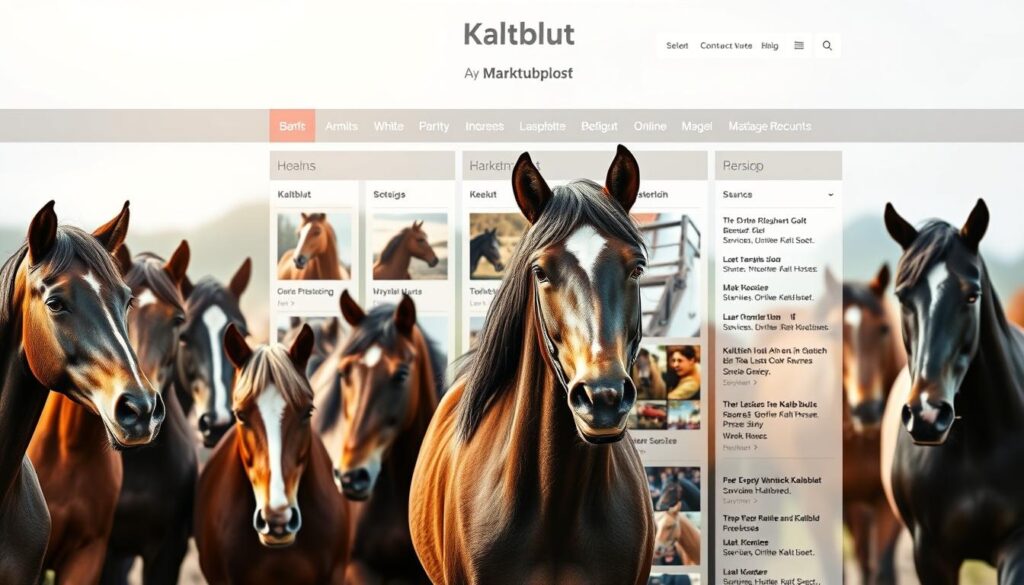 A breathtaking online marketplace displaying a diverse array of Kaltblut horses, captured with stunning detail. The foreground showcases a collection of vibrant, high-quality equine portraits, each with a captivating gaze and meticulously groomed coats. In the middle ground, a comprehensive listing of Kaltblut-related advertisements and services, presented in a clean, user-friendly interface. The background reveals a sleek, modern web design, with subtle gradients and minimalist icons that complement the natural beauty of the horses. Lit by soft, natural lighting and captured with a polarizer filter, this image exudes a sense of professionalism and expertise, perfectly reflecting the subject of the article's "Marktüberblick: Anbieter, Inserate und Online-Portale" section.