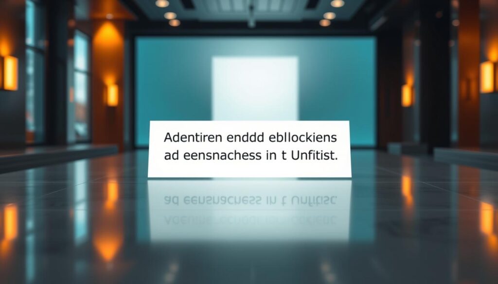 An opulent advertisement display, featuring a sleek and modern platform interface with a prominent warning message about ad-blockers. The polished surface reflects the warm lighting, casting a soft glow across the scene. Subtle gradients in the background suggest depth and dimensionality, while the central message stands out with a bold, minimalist typography. The overall aesthetic conveys a sense of professionalism and digital sophistication, perfectly suited to illustrate the "Anzeigen und Werbebedingungen im Überblick" section of the article. Shot on a Sony A7R IV with a polarizer filter, the image is sharply defined and hyperrealistic, capturing every detail with precision.